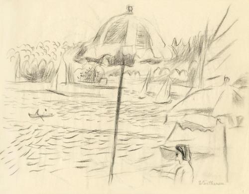 Alfred Wickenburg, Wörthersee mit Segelbooten, 1950, Kohle auf Papier, 21 × 29,7 cm, Belvedere, ...