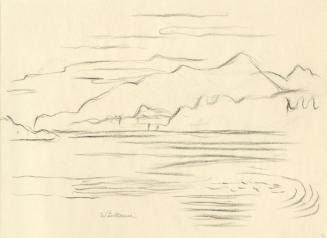 Alfred Wickenburg, Wörthersee mit Berg im Hintergrund, 1950, Kohle auf Papier, 21 × 29,7 cm, Be ...