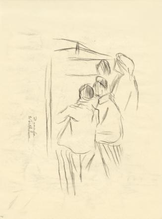 Alfred Wickenburg, Personengruppe von hinten, 1950, Kohle auf Papier, 29,7 × 21 cm, Belvedere,  ...