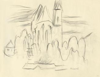 Alfred Wickenburg, Kirchen, 1950, Kohle auf Papier, 21 × 29,7 cm, Belvedere, Wien, Inv.-Nr. AKB ...