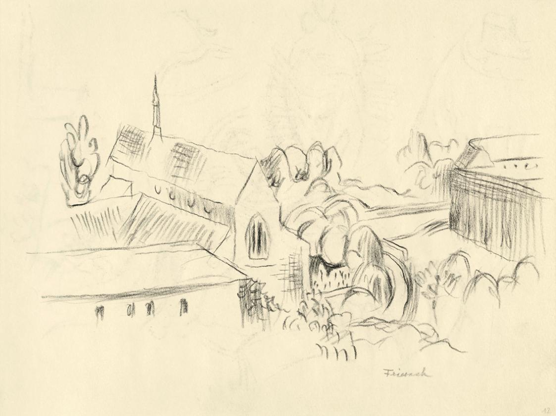 Alfred Wickenburg, Dominikanerkirche Friesach, 1950, Kohle auf Papier, 21 × 29,7 cm, Belvedere, ...