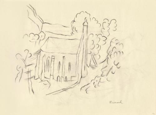 Alfred Wickenburg, Heiligblutkirche Friesach, 1950, Kohle auf Papier, 21 × 29,7 cm, Belvedere,  ...