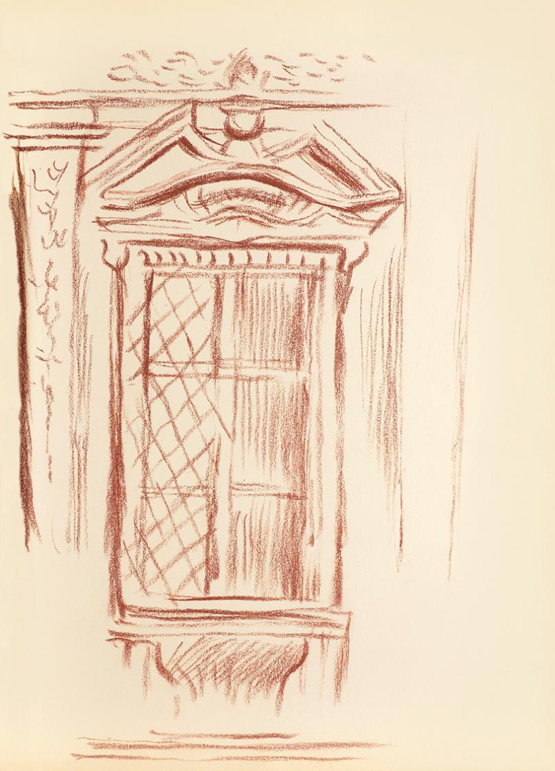 Alfred Wickenburg, Studie eines Fensters, um 1945, Umbrastift auf Papier, Blattmaße: 29,8 × 20, ...