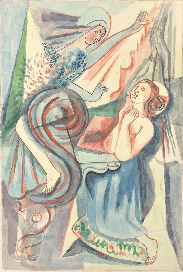 Alfred Wickenburg, Verkündigung, 1948, Aquarell über Bleistift auf Papier, Blattmaße: 61,4 × 41 ...