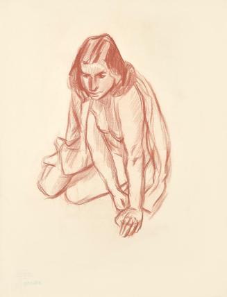 Alfred Wickenburg, Sitzende Frau, aufgestützt, 1940/1945, Rötel auf Papier, Blattmaße: 63 × 48, ...