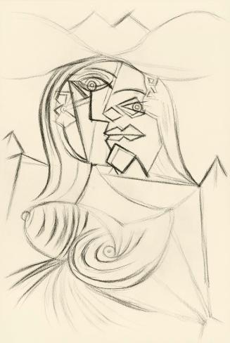 Alfred Wickenburg, Variation zu den Darstellungen "Sitzenden Frau" von Picasso, 1943, Kohle auf ...