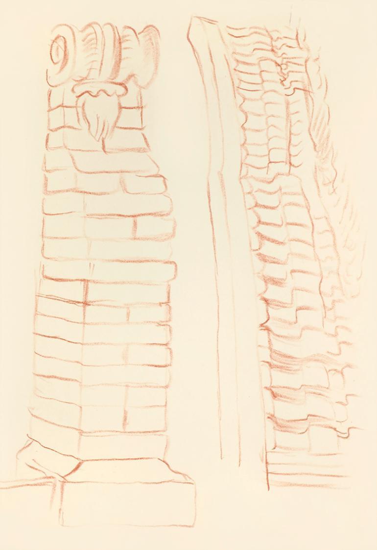 Alfred Wickenburg, Architekturdetail, 1939, Rötel auf Transparentpapier, Blattmaße: 30 × 21 cm, ...