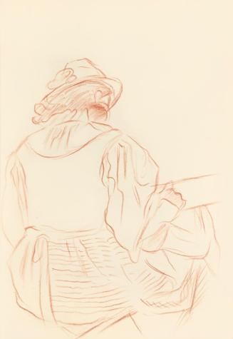 Alfred Wickenburg, Weibliche Figur in Rückenansicht, 1939, Rötel auf Transparentpapier, Blattma ...