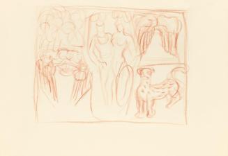 Alfred Wickenburg, Figuren in einer Landschaft, 1939, Rötel auf Transparentpapier, Blattmaße: 2 ...