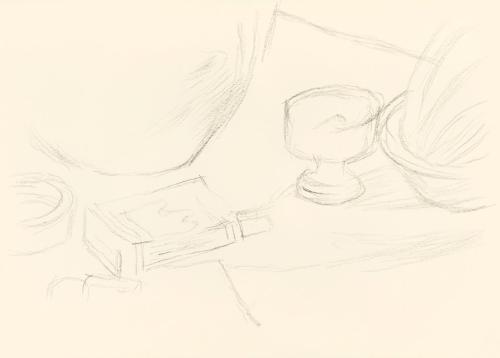 Alfred Wickenburg, Gegenstände auf einem Tisch, um 1955, Bleistift auf Papier, Blattmaße: 21,1  ...