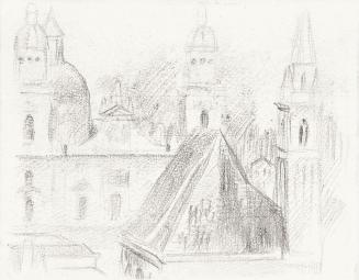 Alfred Wickenburg, Kirchendächer, 1940/1945, Bleistift auf Papier, Blattmaße: 14 × 18 cm, Leihg ...