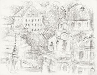 Alfred Wickenburg, Blick auf eine Kirche und ein Haus, 1940/1945, Bleistift auf Papier, Blattma ...