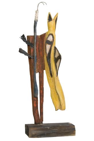 Kurt Hüpfner, Pferd, 1989, Lindenholz, Federn, Metall, Ölfarbe, 71 × 23 × 13 cm, Privatbesitz