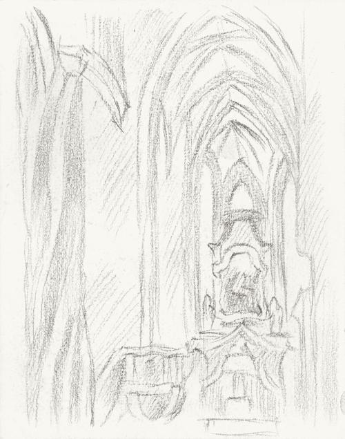 Alfred Wickenburg, Altar in einer Kirche, 1940/1945, Bleistift auf Papier, Blattmaße: 18 × 14 c ...