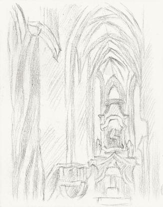 Alfred Wickenburg, Altar in einer Kirche, 1940/1945, Bleistift auf Papier, Blattmaße: 18 × 14 c ...