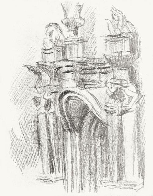 Alfred Wickenburg, Portal, 1940/1945, Bleistift auf Papier, Blattmaße: 18 × 14 cm, Leihgabe auf ...