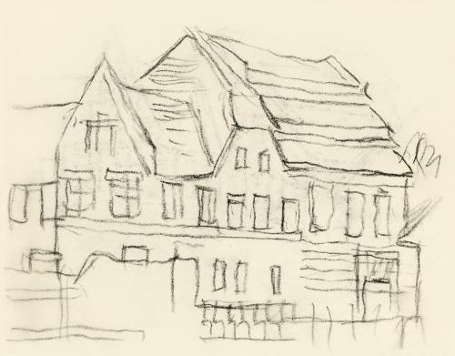 Alfred Wickenburg, Studie für das Gemälde "Altes Haus im Frühling", 1950, Kohle auf Transparent ...