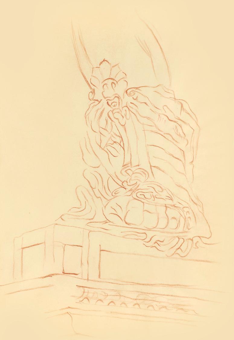 Alfred Wickenburg, Architekturdetail, 1939, Rötel auf Papier, Blattmaße: 29,9 × 20,7 cm, Leihga ...