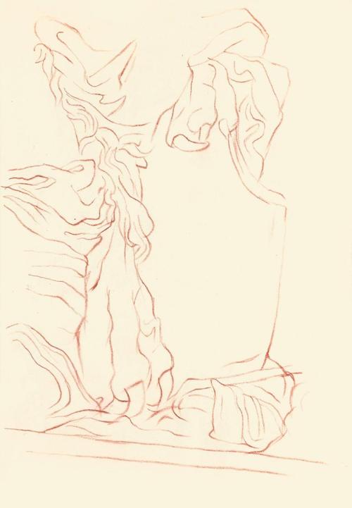 Alfred Wickenburg, Architekturdetail, 1939, Rötel auf Papier, Blattmaße: 29,9 × 20,7 cm, Leihga ...