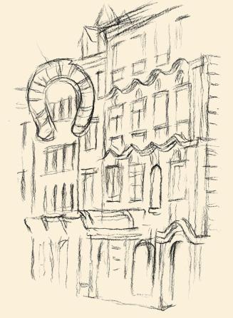 Alfred Wickenburg, Häuserfront, um 1950, Kohle auf Papier, Blattmaße: 29,1 × 21 cm, Leihgabe au ...