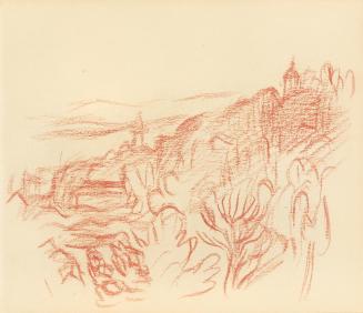 Alfred Wickenburg, Hügellandschaft mit Häusern, 1935/1940, Rötel auf Papier, Blattmaße: 17,4 ×  ...