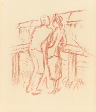 Alfred Wickenburg, Paar an einer Brüstung, 1935/1940, Rötel auf Papier, Blattmaße: 20,1 × 17,4  ...