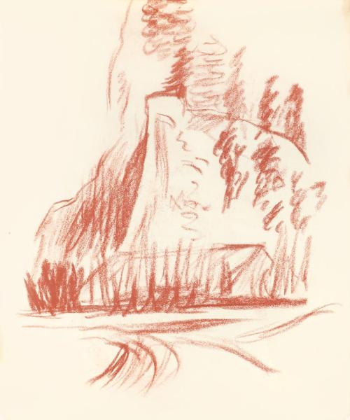 Alfred Wickenburg, Fels in einer Landschaft, 1939, Rötel auf Transparentpapier, Blattmaße: 22,9 ...