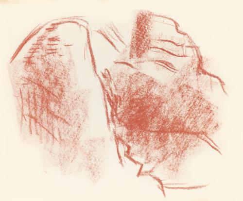 Alfred Wickenburg, Felsen, 1939, Rötel auf Transparentpapier, Blattmaße: 17,9 × 22,9 cm, Leihga ...