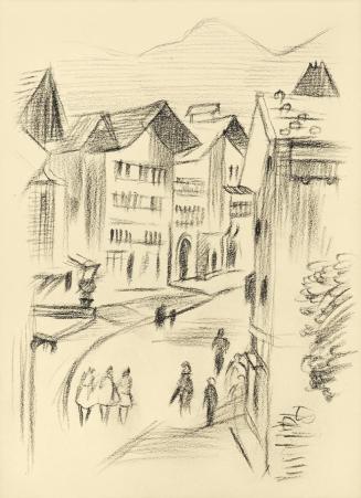 Alfred Wickenburg, Straße in Kitzbühel, 1942, Schwarze Kreide auf Papier, Blattmaße: 21 × 15 cm ...