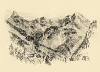 Alfred Wickenburg, Berglandschaft, 1942, Kohle auf Papier, Blattmaße: 15 × 21 cm, Leihgabe aus  ...