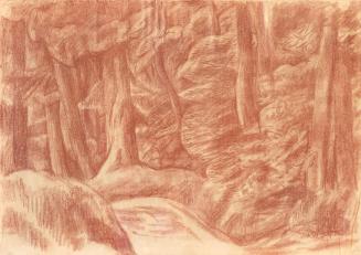 Alfred Wickenburg, Weg durch dichten Wald, 1934, Rötel auf Papier, Blattmaße: 47,5 × 63,4 cm, P ...