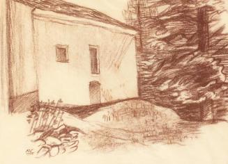 Alfred Wickenburg, Haus am Waldrand, 1935, Braune Kreide auf Papier, Lichte Maße: 20 × 29 cm, P ...