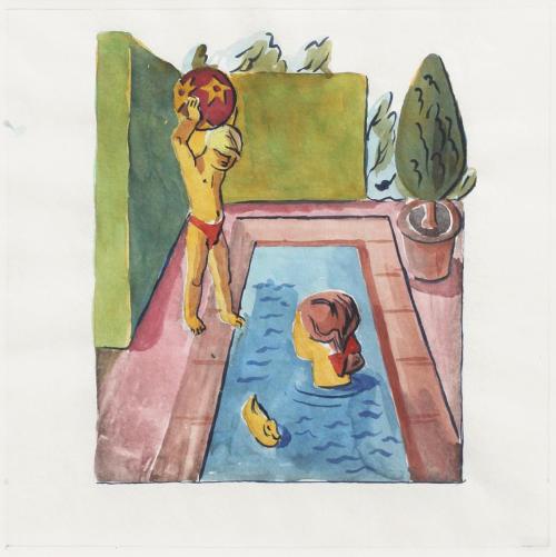 Alfred Wickenburg, Geschichte eines Gartens: Am Schwimmbecken, 1945, Aquarell auf Papier, Blatt ...