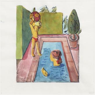 Alfred Wickenburg, Geschichte eines Gartens: Am Schwimmbecken, 1945, Aquarell auf Papier, Blatt ...