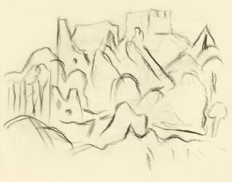 Alfred Wickenburg, Landschaftstudie für das Gemälde "Ruine im Herbst", 1949, Kohle auf Transpar ...