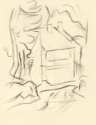 Alfred Wickenburg, Studie für das Gemälde "Gelbes Haus", 1949, Kohle auf Transparentpapier, Bla ...