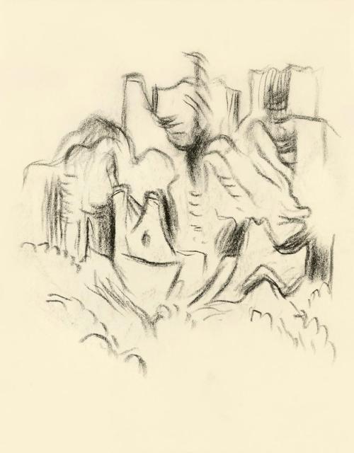 Alfred Wickenburg, Landschaftstudie für das Gemälde "Ruine im Herbst"
, 1949, Kohle auf Transp ...