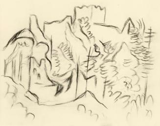 Alfred Wickenburg, Landschaftstudie für das Gemälde "Ruine im Herbst", 1949, Kohle auf Transpar ...