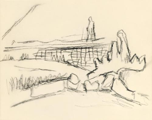 Alfred Wickenburg, Figur in einer Landschaft, 1949, Kohle auf Transparentpapier, Blattmaße: 15  ...