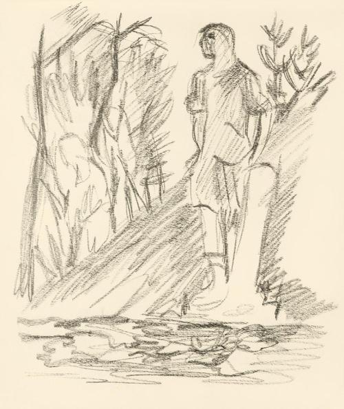 Alfred Wickenburg, Figur in Landschaft, 1938, Graphit auf Papier, Blattmaße: 23 × 19 cm, Leihga ...