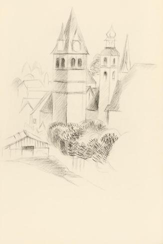Alfred Wickenburg, Kirchtürme, 1943, Schwarze Kreide auf Papier, Blattmaße: 28 × 19 cm, Leihgab ...