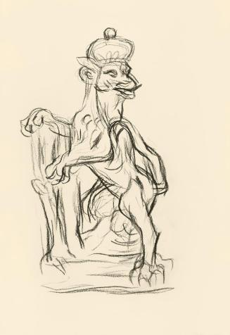 Alfred Wickenburg, Figur eines gekrönten Löwens, 1943, Kohle auf Papier, Blattmaße: 28 × 19 cm, ...