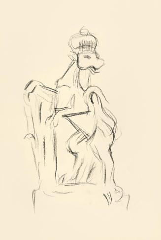 Alfred Wickenburg, Figur eines gekrönten Löwens, 1943, Kohle auf Papier, Blattmaße: 28 × 19 cm, ...