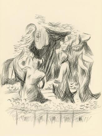 Alfred Wickenburg, Brunnenfiguren, 1950, Kohle auf Papier, Blattmaße: 28 × 21 cm, Leihgabe aus  ...