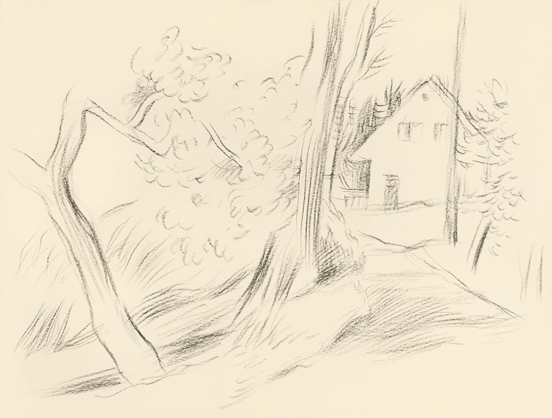 Alfred Wickenburg, Waldweg zu einem Haus, 1950, Kohle auf Papier, Blattmaße: 21 × 28 cm, Leihga ...