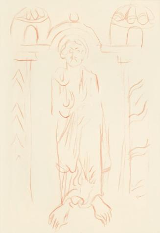 Alfred Wickenburg, Figur in einer Wandnische, um 1945, Rote Kreide auf Transparentpapier, Blatt ...