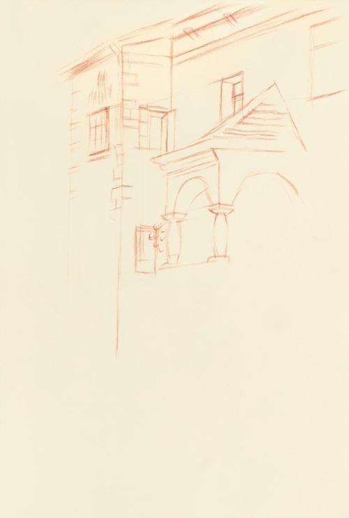 Alfred Wickenburg, Architekturskizze, um 1945, Rötel auf Transparentpapier, Blattmaße: 29,8 × 2 ...