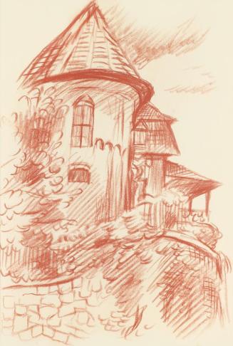 Alfred Wickenburg, Ansicht eines Hauses, um 1945, Rötel auf Transparentpapier, Blattmaße: 29,8  ...