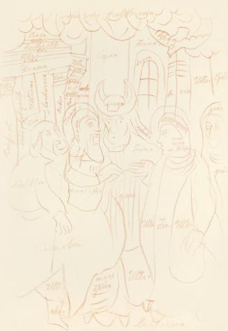 Alfred Wickenburg, Studie mit Farbnotizen für das Gemälde "Sposalizio", 1942, Rötel auf Papier, ...