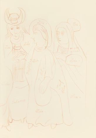 Alfred Wickenburg, Detailstudie mit Farbnotizen für das Gemälde "Sposalizio", 1942, Rötel auf P ...